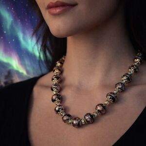 Vintage Murano Venetian Large Deep Purple Maroon glass Wedding Cake necklace